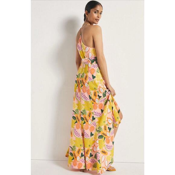 Anthropologie x Hutch Yellow Floral Hi-Lo Chiffon Maxi Wrap Dress Size Small EUC - Picture 3 of 13